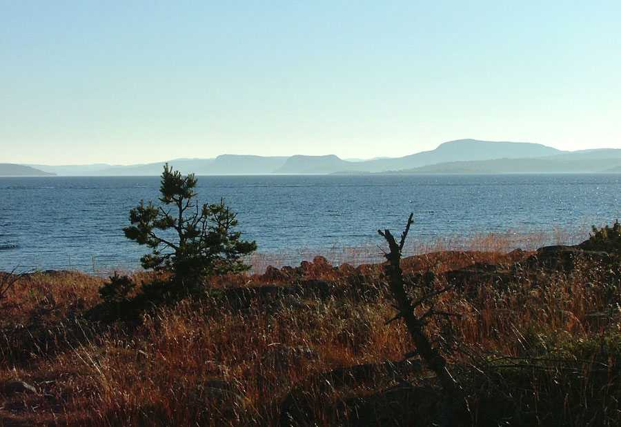 Strandpromenaden med havet och bergen i Höga kusten